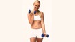 Wonderful woman doing exercices against a white background