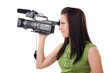 pretty girl holding HDV camcorder isolated on white pretty girl holding HDV camcorder isolated on white