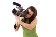 pretty girl holding HDV camcorder isolated on white pretty girl holding HDV camcorder isolated on white