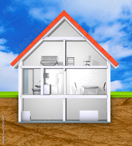 Illustration: Haus Querschnitt Einfamilienhaus Haus Querschnitt Einfamilienhaus