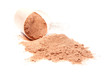 A scoop of chocolate whey isolate protein isolated on white back