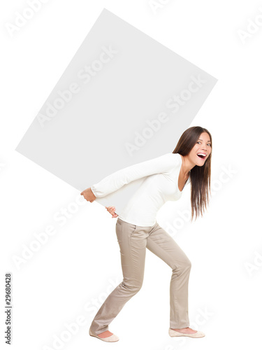 Photo: Woman showing / lifting heavy sign Woman showing / lifting heavy sign