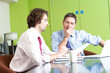 Two businessmen working in conference room
