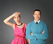 female in pink and male in blue