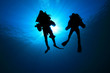 Foto: Two Technical Divers silhouetted against sun Two Technical Divers silhouetted against sun