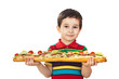 Photo: Boy holds a long sandwich Boy holds a long sandwich