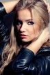 stock photo : closeup beautiful blonde woman portrait, rock style.
