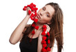 attractive smiling woman with heart on white background