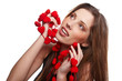 attractive smiling woman with heart on white background