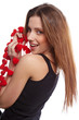 attractive smiling woman with heart on white background