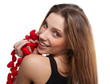 attractive smiling woman with heart on white background