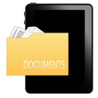 Black tablet pc with documents icon Black tablet pc with documents icon