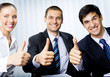 Happy successful gesturing businesspeople. Focus on hands.