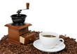 Old coffee mill coffee mug on the white Old coffee mill coffee mug on the white