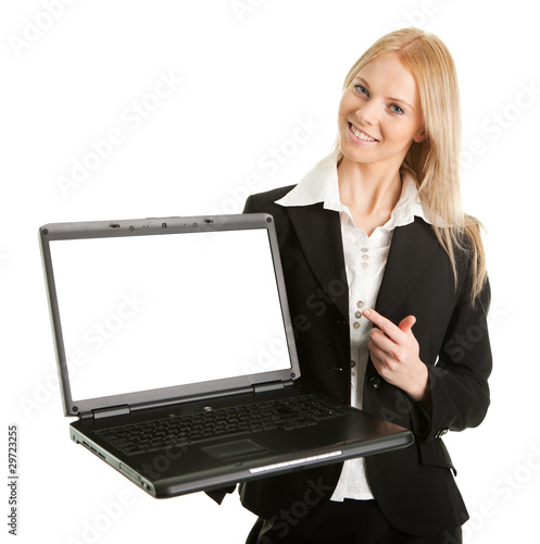 Photo: Business woman presenting laptopn Business woman presenting laptopn