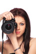 Woman with DSLR isolated