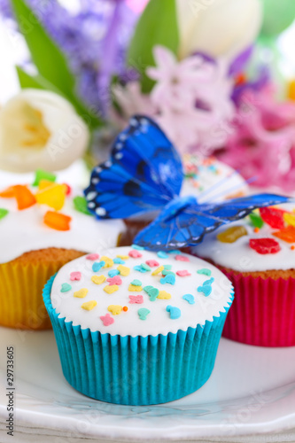Photo: Easter cupcakes with spring flowers Easter cupcakes with spring flowers