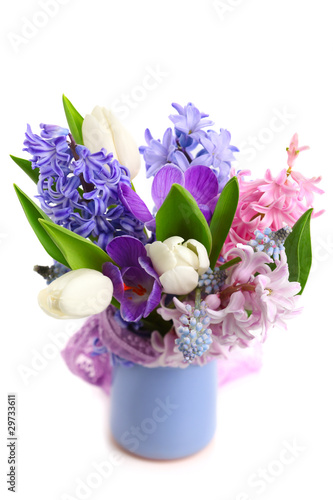 Photo: Beautiful spring flowers isolated on white background(crocus, hy Beautiful spring flowers isolated on white background(crocus, hy