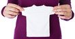 Photo: a woman is holding a small T-shirt in her hands a woman is holding a small T-shirt in her hands