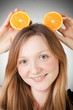 Beautiful young woman has orange ears Beautiful young woman has orange ears