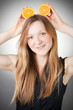 Beautiful young woman has orange ears Beautiful young woman has orange ears