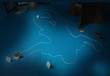 Crime scene with the silhouette of the victim