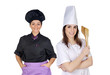 Couple of cooks women with black uniform