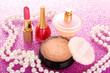 makeup powder on pink background