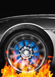 Car wheel and flames