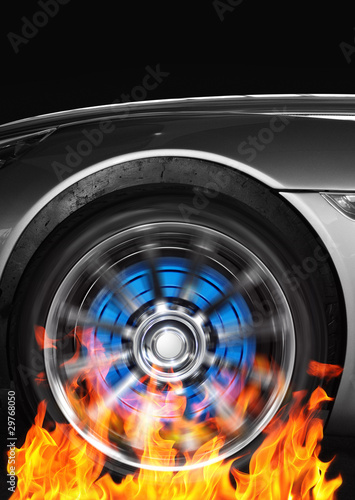 Photo: Car wheel and flames Car wheel and flames