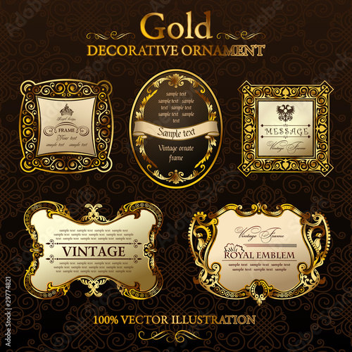 Vector: vintage decor frames. Gold ornament label vintage decor frames. Gold ornament label