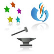 Vector: Set of emblems and symbols with anvil and hammer Set of emblems and symbols with anvil and hammer