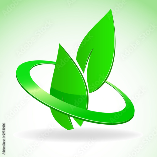Vector: Emblem of two green leaves in glossy circle Emblem of two green leaves in glossy circle