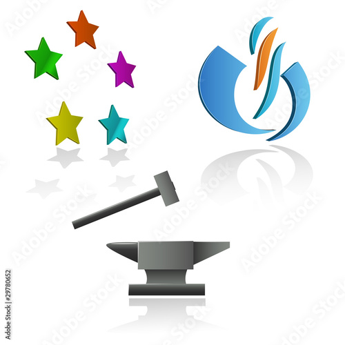 Vector: Set of emblems and symbols with anvil and hammer Set of emblems and symbols with anvil and hammer