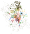 DJ girl & music colors mix - floral calligraphy ornament - a sty