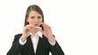 Woman smells at cigarette and breaks it