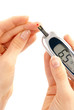 Diabetic patient measuring glucose level blood test Diabetic patient measuring glucose level blood test
