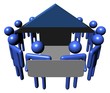 people with sign around Estonian flag arrow illustration