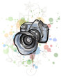 Color draw of a digital photo camera  & floral ornnament