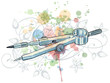 compasses sketch & floral calligraphy ornament - a stylized orch