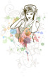 DJ girl & floral calligraphy ornament