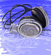 Headphones paint & blue background