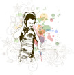 DJ & music colors mix - floral calligraphy background