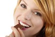 young beautiful woman with a bar of chocolate (white background)