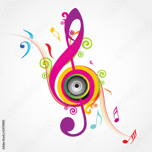 Vector: Colorful music background with fly clefs Colorful music background with fly clefs