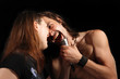 Sing two soloist rock band on the black background