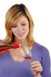 beautiful young woman enjoying wine (white background)