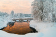 Unfrozen lake in the winter forests of Karelia, Russia Unfrozen lake in the winter forests of Karelia, Russia