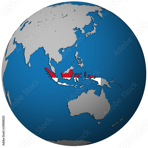 indonesia flag on globe map indonesian flag and map. indonesia flag on globe map