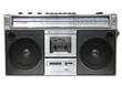 Vintage radio cassette recorder, isolated on white
